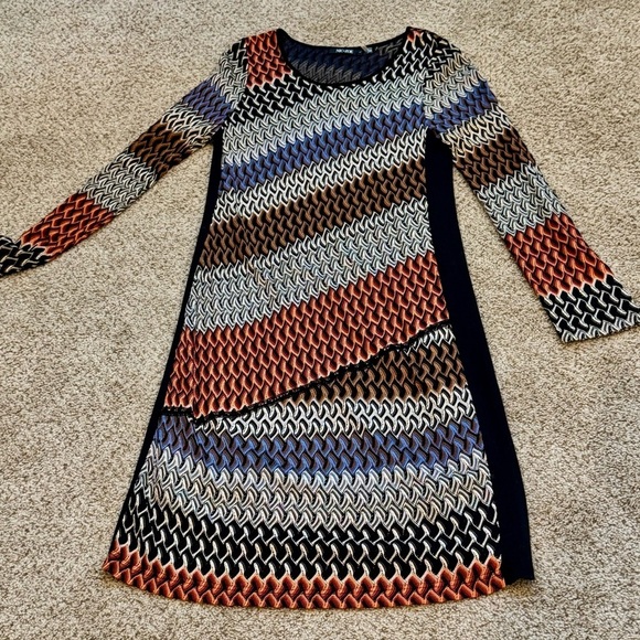 NIC+ZOE Chevron Knit Dress L Multicolor Lined Long Sleeve Fall OfficeCore Casual - Picture 3 of 10